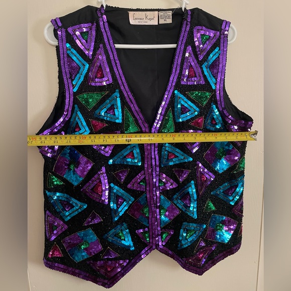 Lawrence Kazar Retro Vest Black Silk with Blue and Purple Sequins XL - Picture 4 of 6